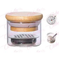 Contenedor – Godete de vidrio para limpiar pinceles, con malla de acero inoxidable  para retirar residuos de decoracion con tapa