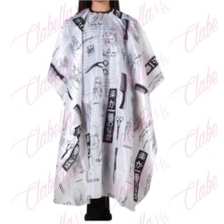 Cubridor – Capa PREMIUM SATINADO blanco con negro estampado de tela  para estilistas por pieza, CUMP (PB)